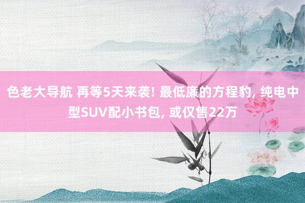 色老大导航 再等5天来袭! 最低廉的方程豹, 纯电中型SUV配小书包, 或仅售22万